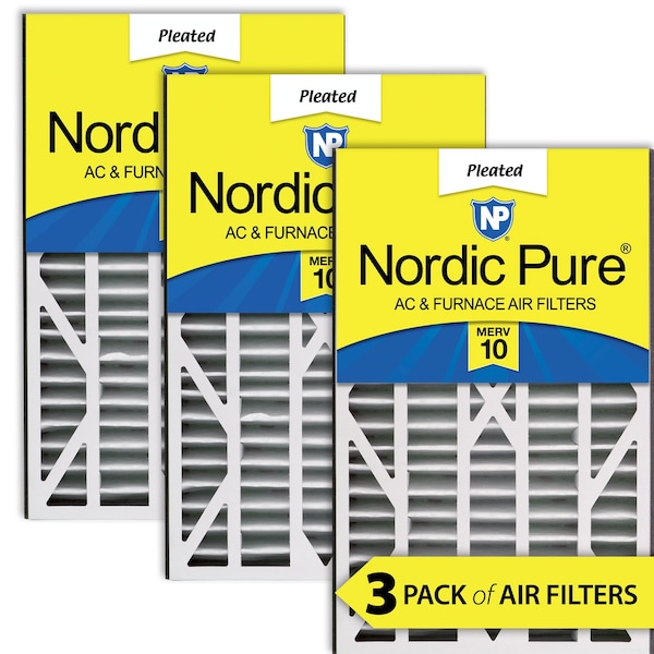 Nordic Pure 16x25x3 Pleated Air Filter, High Capacity, Electrostatically Charged Synthetic Media, MERV 10, 3 PK 16x25x3ABM10-3 - main