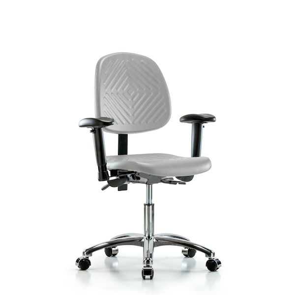 Blue Ridge Ergonomics Poly Chair Chrome-Desk Height with Seat Tilt, Adjustable Arms, & Casters in Gray Poly PDHCH-CR-T1-A1-CC-GRY - main