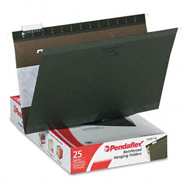 Pendaflex Reinforced Hanging File Folders- 1/5 Tab- Kraft- Legal- Standard Green- 25/Box, 25PK 822898 - main