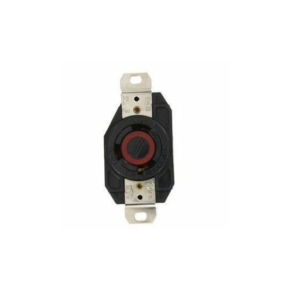 Leviton Flanged Locking Receptacle, L8-30R, 30 A, 480V AC, Single Phase, 2 Pole, Flush Mount, Black 2640 - main