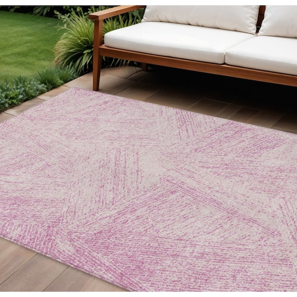 Homeroots 10' X 14' Pink And Ivory Abstract Washable Indoor Outdoor Area Rug 597045 - main
