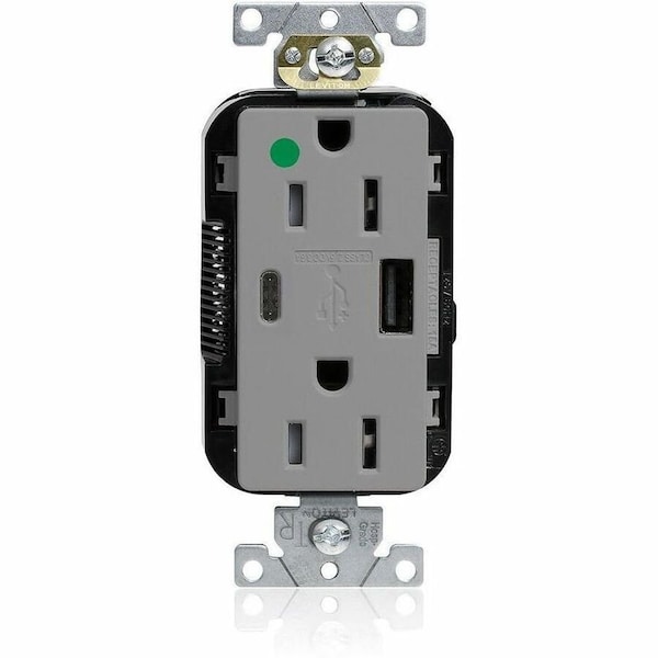 Leviton Lev-Lok HG/TR Dup USB A-C 15A 125V Gry M56AC-HGG - main