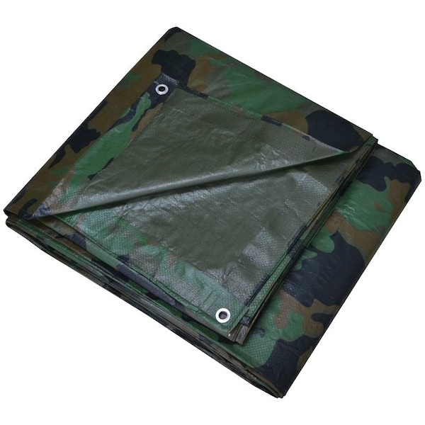 Prosource Tarpaulin, 16 ft L, 12 ft W, 6 mil Thick, Polyethylene, Camouflage C1212110 - main