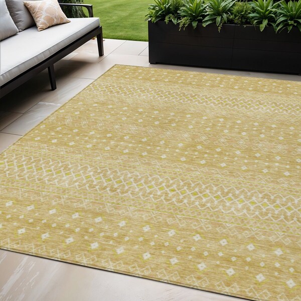 Homeroots 5' X 8' Gold Ivory And Taupe Tribal Washable Indoor Outdoor Area Rug 582621 - main