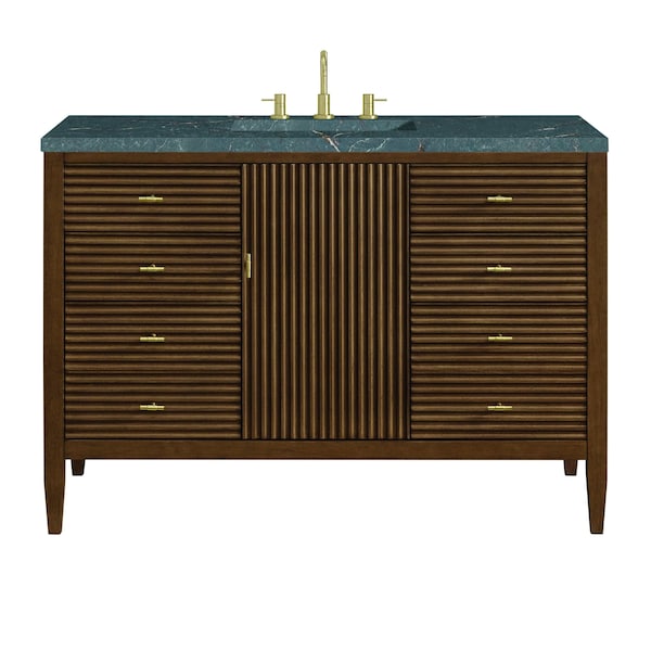 James Martin Vanities Myrrin 48'' Vanity, Mid Century Walnut w/ Parisien Bleu Silestone Top w/FreePower Wireless Charger 485-V48-WLT-FPBL - main