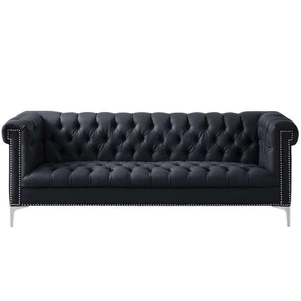 Homeroots 85" Black Faux Leather Manufactured Wood Sofa 543960 - main