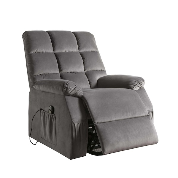 Homeroots 34" Gray Velvet Power Heated Massage Recliner 318860 - main