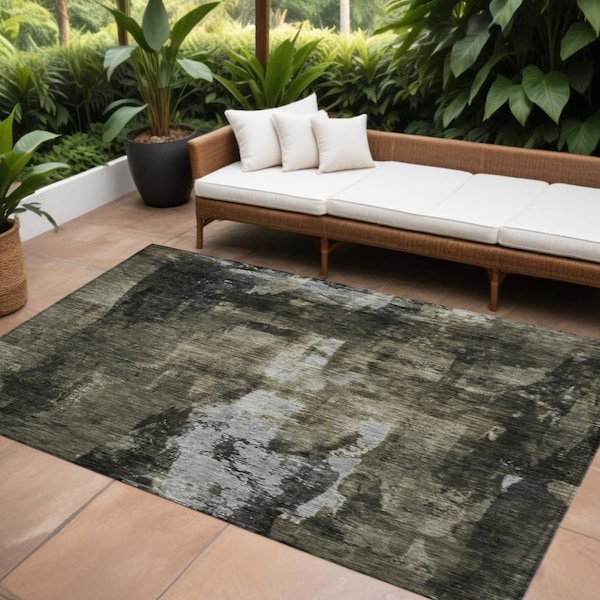 Homeroots 8' X 10' Charcoal And Black Abstract Washable Indoor Outdoor Area Rug 603164 - main