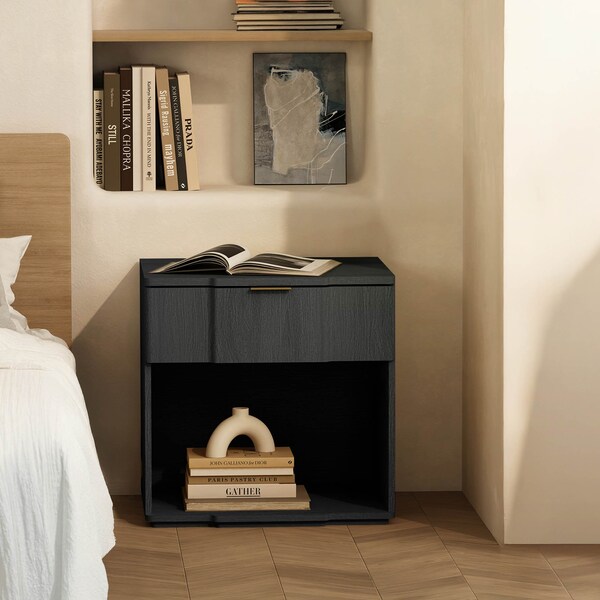 Manhattan Comfort Clive 22in Nightstand in Black (1-Drawer) NS1561-2 - main