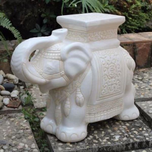 International Caravan Porcelain Elephant Stool, White Glaze - Large VHO16A-C-LG-WW - main
