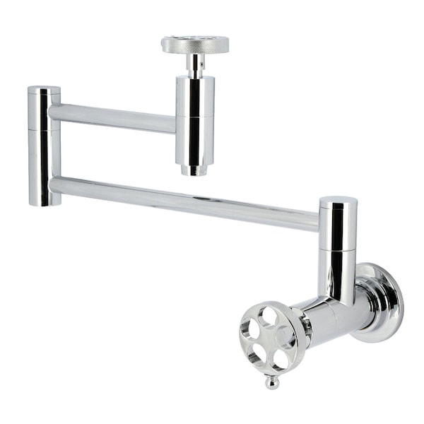 Kingston Brass Wall Mount Pot Filler Faucet with Knurled Handle, Polished Chrome KS8101RKZ - main