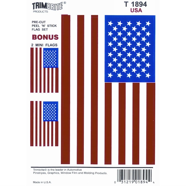 Trimbrite DECAL American Flag Red White Blue Vinyl 3 12 Inch x 5 14 Inch T1894 - main