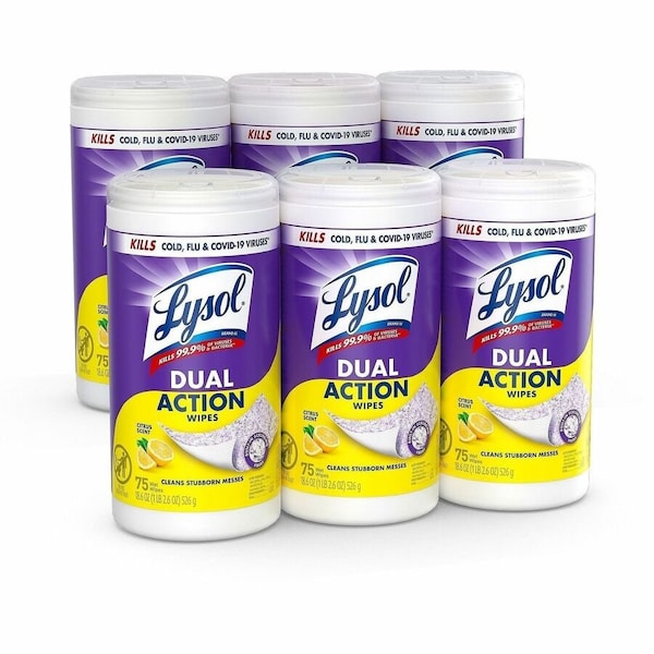 Reckitt Benckiser LYSOL, Dual Action Disinfecting Wipes, Citrus, 7 X 8, 6PK 81700CT - main