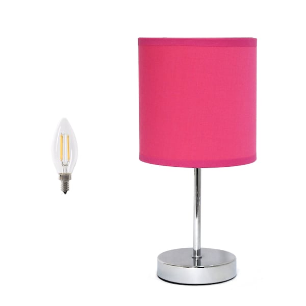 Homeroots 12" Silver Metal Table Lamp LED With Hot Pink Drum Shade 642867 - main
