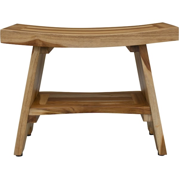 Homeroots 24" Natural Teak Rectangular Shower Bench With Shelf 376728 - main