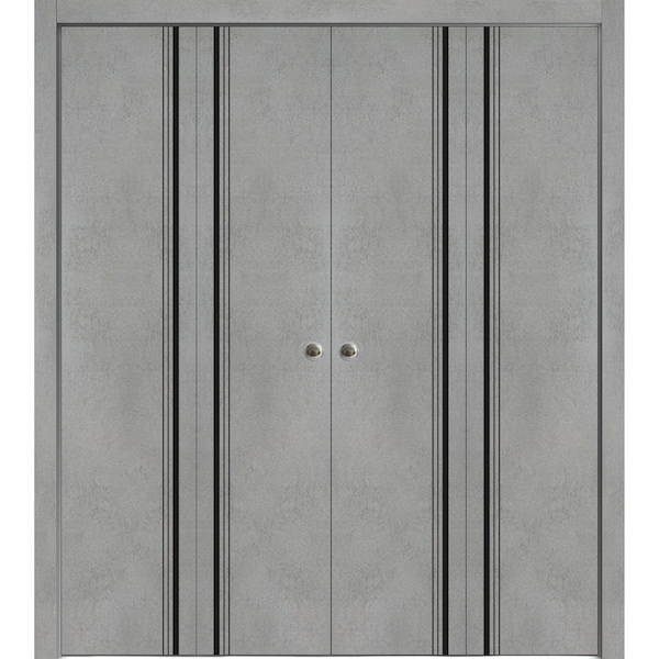 Sartodoors Sliding Closet Double Bi-fold Doors, Planum 0011 Concrete and Aluminum Strips, Sturdy Tracks Moldin PLANUM0011DBF-BTN-72 x 96 (4* 18x96) - main