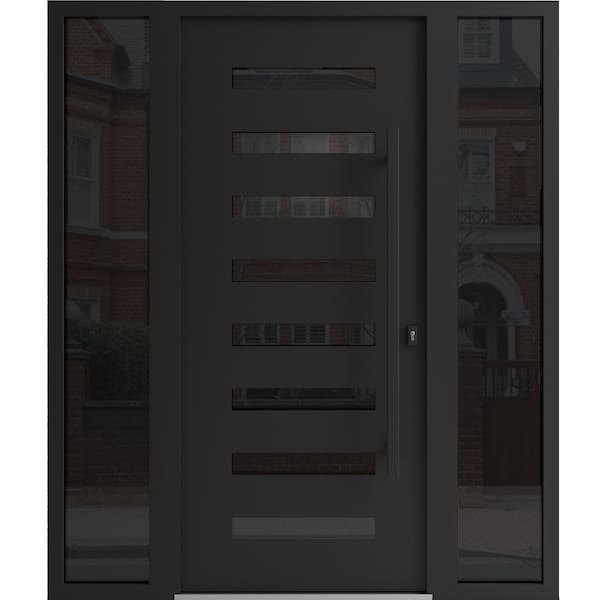 Vdomdoors Aluminum Door Iron 0188 Black Entry Steel Metal Classic Painted 64 x 80 (16+36+16 x 80)-Left Inswin IRON0188EXD-BLK-W16+36+16xH80-LH-I - main