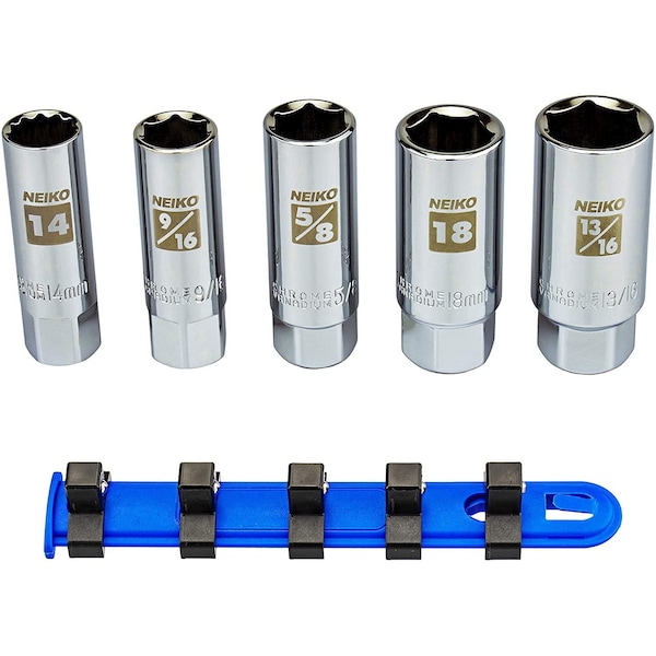Neiko 0.375 in Drive CrV Steel SAE and Metric Spark Plug Socket Set, 5-Pieces 02500A - main