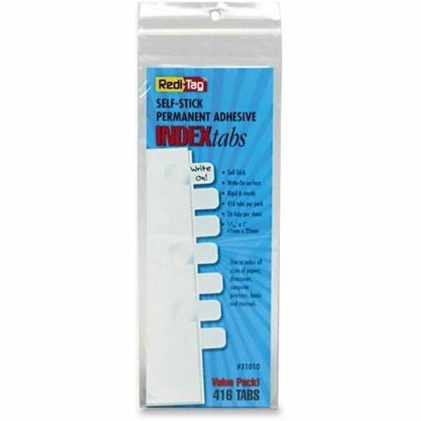Redi-Tag Permanent Write-On Index Tabs, 7/16" x 1", White, 416 Tabs/Pack 31010 - main
