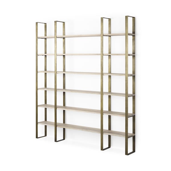 Homeroots Natural Iron and Solid Wood Six Tier Bookcase 392227 - main