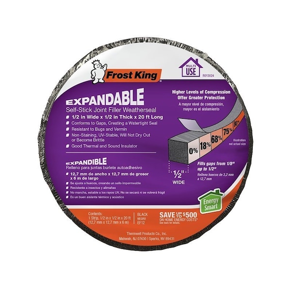 Frost King Expandable Foam Weather Seal, 1/2 in W, 20 ft L, 1/2 in Thick, Black EF12 - main
