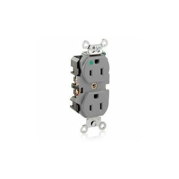 Leviton Extra Heavy Duty Hospital Grade Duplex Receptacle, 15 Amp, 125 Volt 8200-GY - main