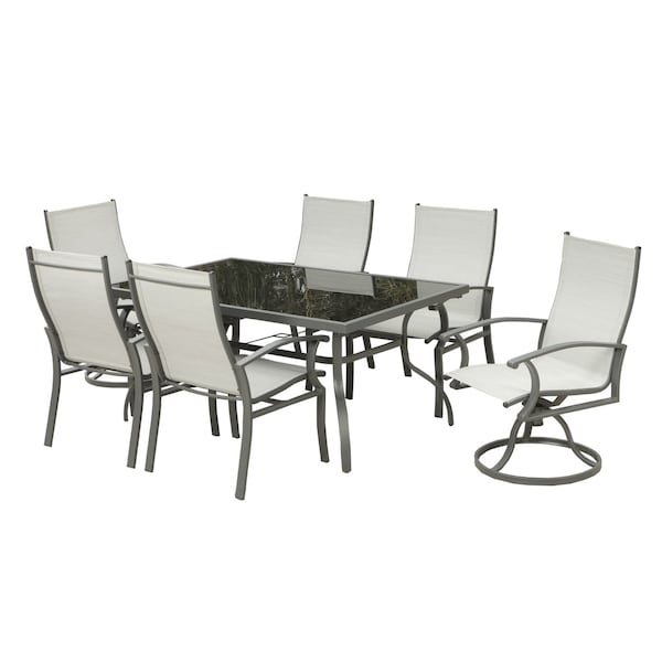 Homeroots Seven Piece Black and Gray Rectangular Glass Dining Set with Six Chairs 483451 - main