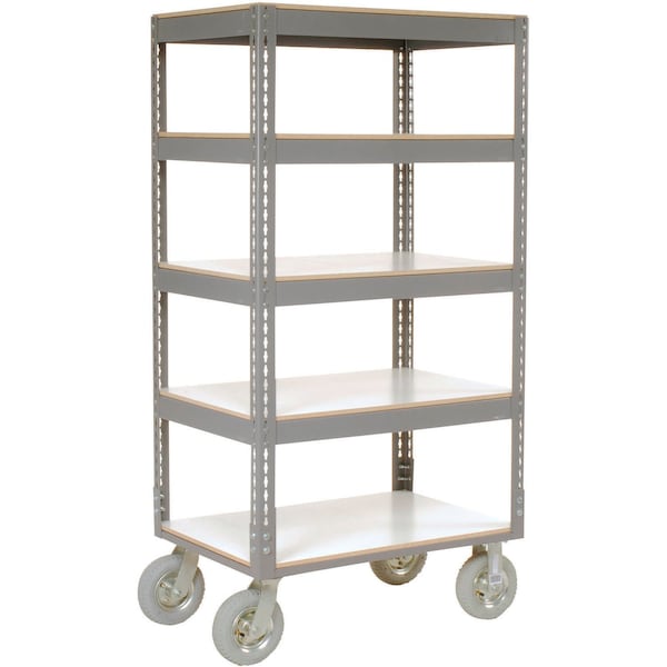 Global Industrial Boltless Shelf Truck w/5 Shelves and Pneumatic Casters, 36"Lx18"Wx68"H, Gray 330415 - main