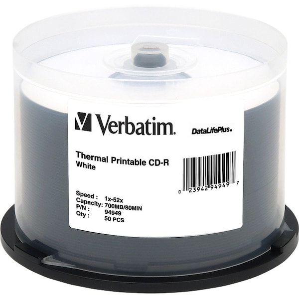 Verbatim DataLife Plus CD-R 52X 700 mb, 80 minutes, Printable, White, Thermal. 50 per spindle. 94949 - main