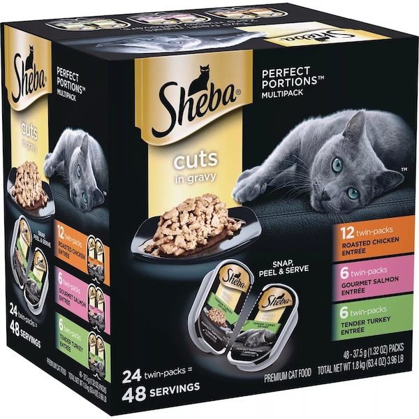 Sheba Perfect Portions Cuts in Gravy Roasted Chicken/Salmon/Tender Turkey Adult Wet Cat Food, 24PK 798703 - main