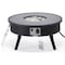 Leisuremod Walbrooke Outdoor Patio Aluminum Round Slats Design Fire Pit Side Table, Lid & Fire Glass, Black WBLS-29-GL - alternate 2