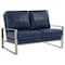 Leisuremod Jefferson Contemporary Faux Leather Loveseat with Silver Frame, Navy Blue JAS53NBU-L - alternate 1