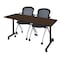 Regency Kobe Mobile T-Base Training Table W/ 2 Stack Chairs, 72 in W, 24 in L, Neo Walnut MKTRCC7224NW23BK - alternate 1