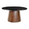 Homeroots 35" Black and Walnut Genuine Marble and Solid Wood Round Pedestal Coffee Table 565083 - alternate 2