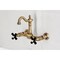 Kingston Brass Two-Handle Wall Mount Bridge Kitchen Faucet, Antique Brass KS2443PKX - alternate 2