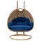 Leisuremod Mendoza Light Brown Wicker Hanging 2 person Egg Swing Chair with Blue Cushions MSCLBR-53BU - alternate 2