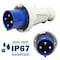 Walther-Werke Pin and Sleeve Plug, 60A, 3Ã¸ 250 or 230, 3 Phase, 3 Pole, Blue, Screw Terminals Wire Connection Type 269409 - alternate 2