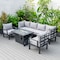 Leisuremod Chelsea 7-Piece Patio Sectional And Fire Pit Table Black Aluminum With Cushions, Light Grey CSFBL-7LGR - alternate 2