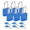 Brady Padlock, Keyed Different, Aluminum, Blue, 1 1/2 in Shackle Height, 1 1/2 in Body Width, 6 PK SDAL-BLU-38ST-KD6 - alternate 1