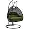 Leisuremod Mendoza Charcoal Wicker Hanging 2 person Egg Swing Chair with Dark Green Cushions MSCCH-53DG - alternate 1