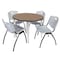 Regency Round Kahlo Breakroom Table W/ 4 M Stack Chairs, 42 in W, 42 in L, Noble Oak TPL42RNDNOCM47GY - alternate 1