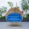 Leisuremod Mendoza Light Brown Wicker Hanging 2 person Egg Swing Chair with Blue Cushions MSCLBR-53BU - alternate 3
