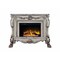 Homeroots 47" Bone Wood Ornate Carved Scrollwork Electric Free Standing Fireplace With Mantle 574008 - alternate 2