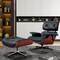 Homeroots 27" Black and Rosewood Tufted Genuine Leather Swivel Lounge Chair With Ottoman 636223 - alternate 2