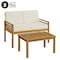 Alaterre Furniture Okemo Weather-Resistant Acacia Wood Outdr Patio Set - 2 Seater Couch, Coffee Table, Cream Cushions ANOK0313ANO - alternate 2