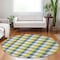 Homeroots 8' Yellow Blue And Beige Round Plaid Washable Indoor Outdoor Area Rug 601448 - alternate 2