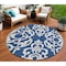 Homeroots 8' Navy Blue And Ivory Round Damask Washable Indoor Outdoor Area Rug 614445 - alternate 1