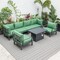 Leisuremod Hamilton 7-Piece Aluminum Patio Conversation Set With Fire Pit Table And Cushions, Green HSFBL-7G - alternate 2
