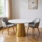 Homeroots 54" Gray White and Gold Marble and Metal Pedestal Base Round Top Dining Table 555160 - alternate 2