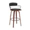 Armen Living Willow 30in Swivel Walnut Wood Bar Stool in Black Faux Leather with Golden Bronze Metal LCWIBAWABLK30 - alternate 1